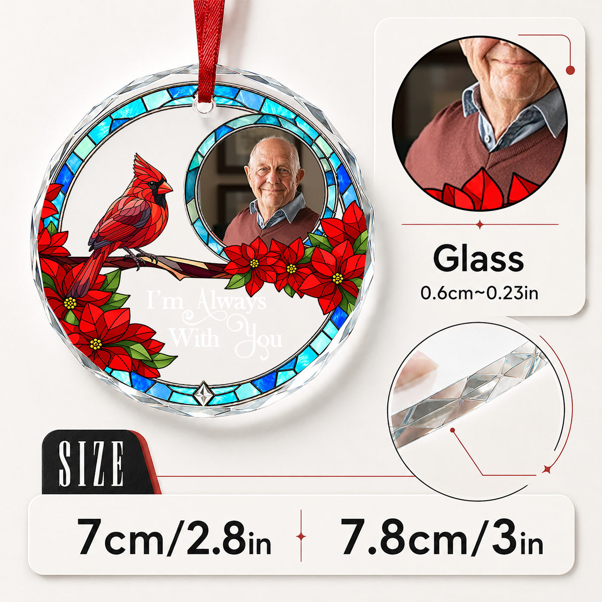 I'm Always With You, Gift For Loved One - Personalized Heart Shaped Glass Ornament