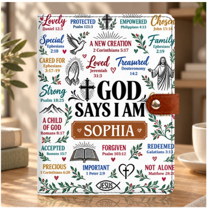 What God Says About You, Gift For Women | Personalized Leather Notebook Cover With Pocket