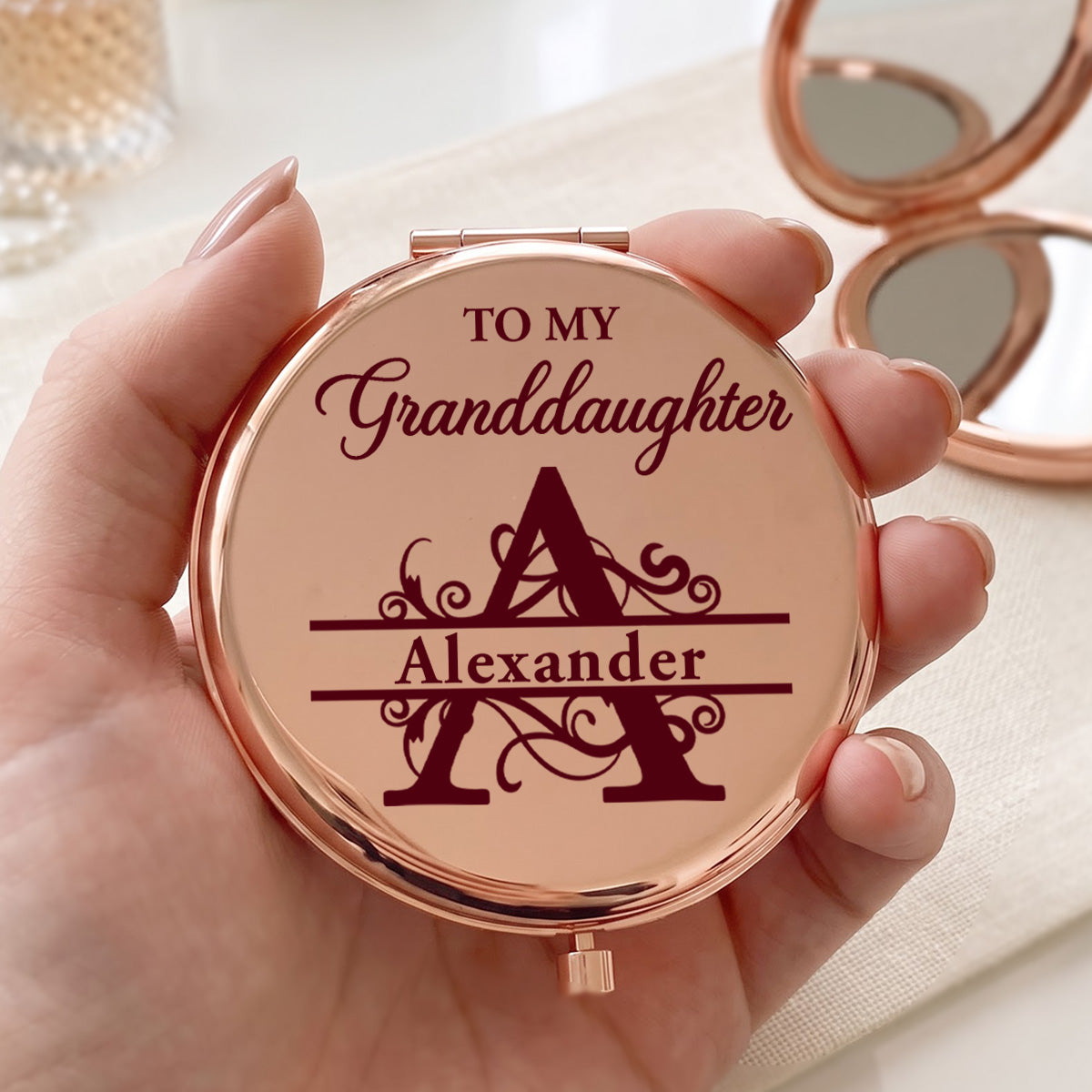 To My Granddaughter Never Forget How Much I Love You, Gift For Granddaughter | Personalized Circle Metallic Mirror