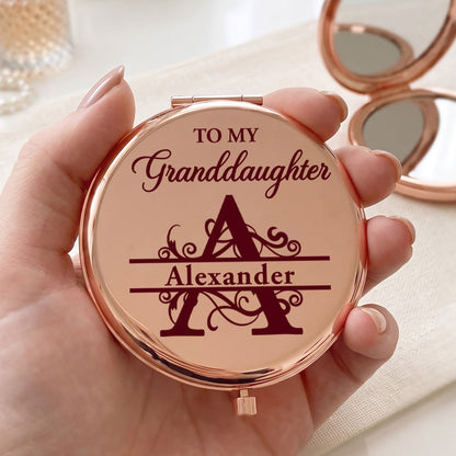 To My Granddaughter Never Forget How Much I Love You, Gift For Granddaughter | Personalized Circle Metallic Mirror