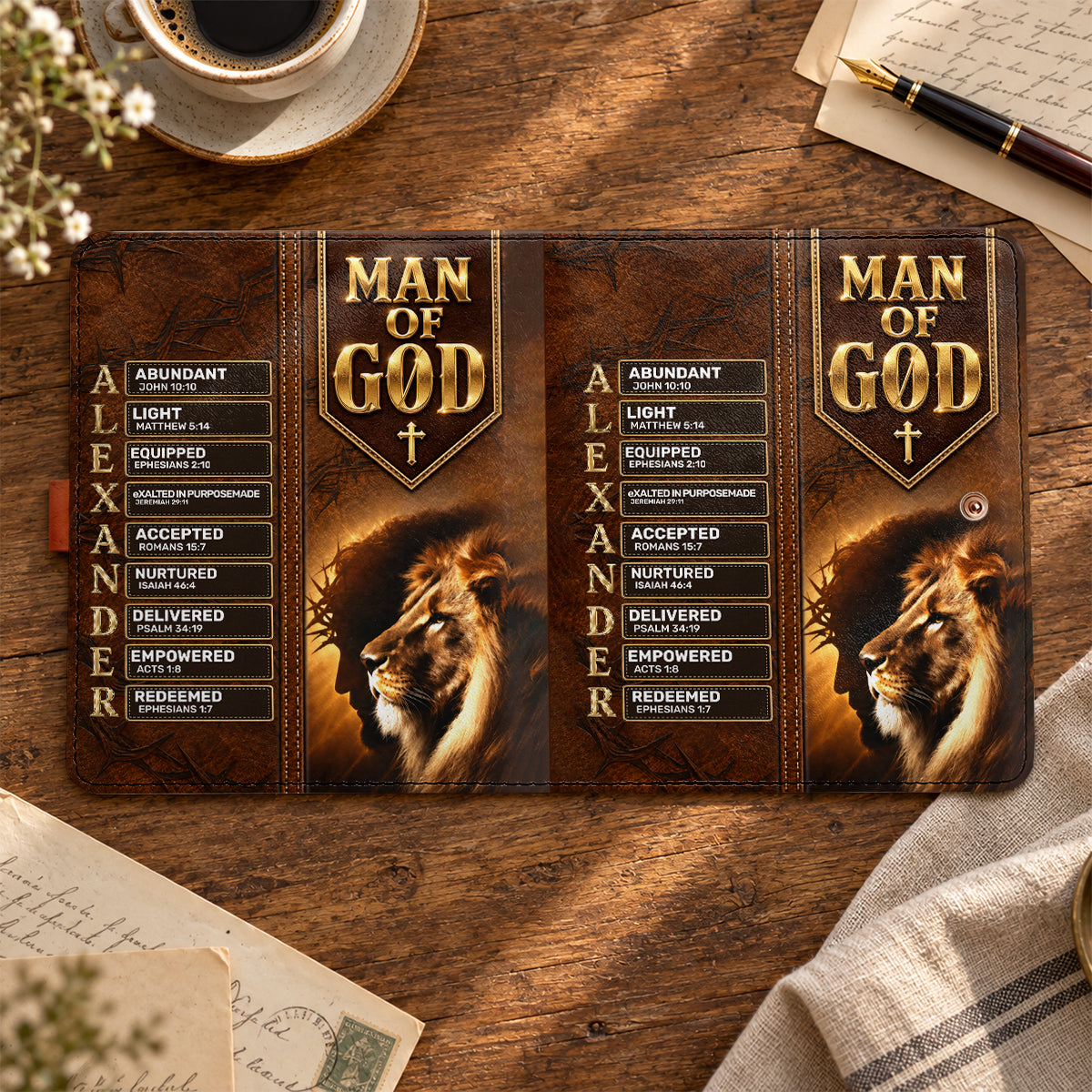 Man Of God, Gift For Men | Personalized Leather Notebook Cover With Pocket
