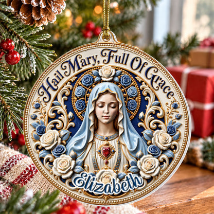 Hail Mary Full Of Grace, Gift For Her | Personalized 3D Relief White Acrylic Ornament