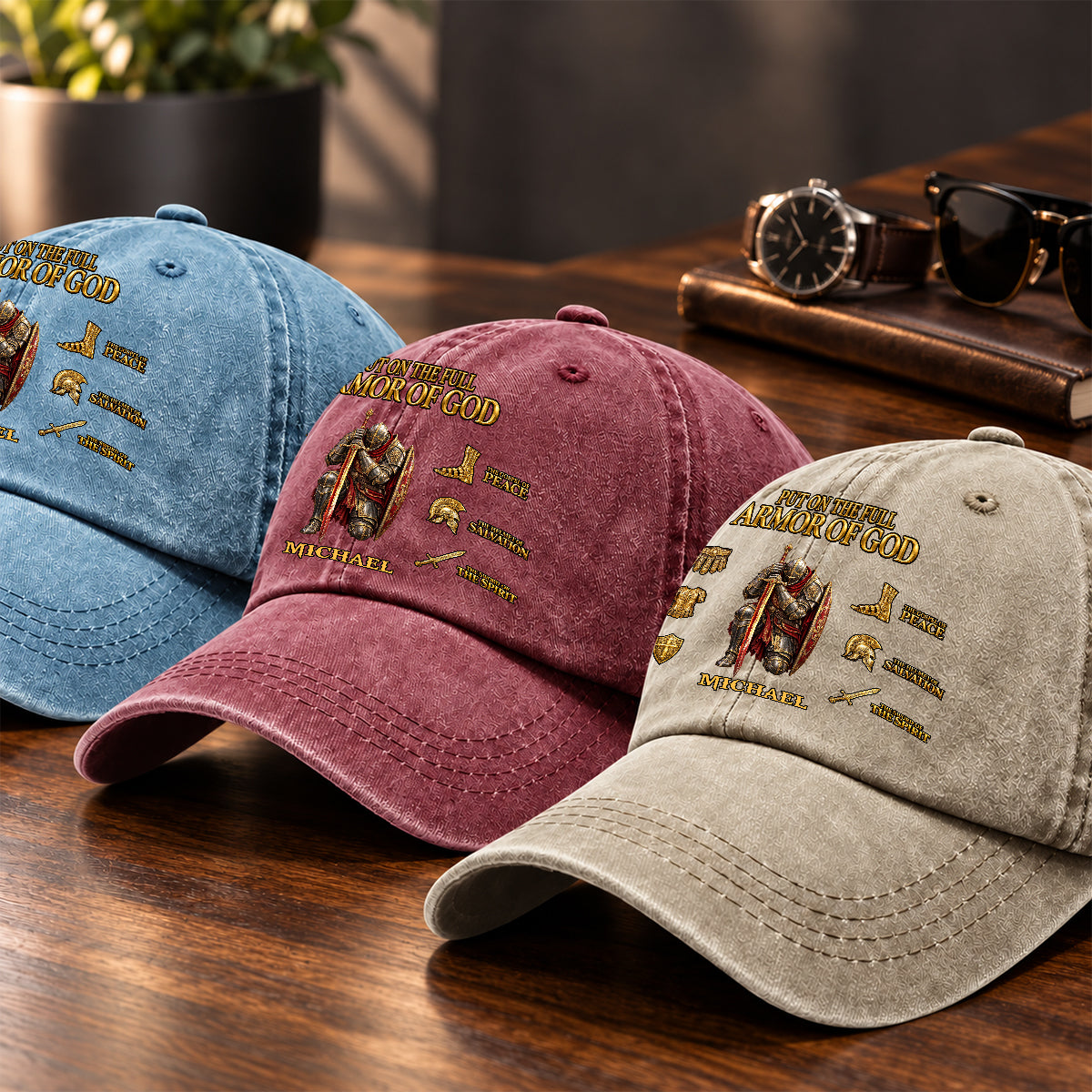 Put On The Full Armor Of God, Gift For Men | Personalized Vintage Washed Denim Cap