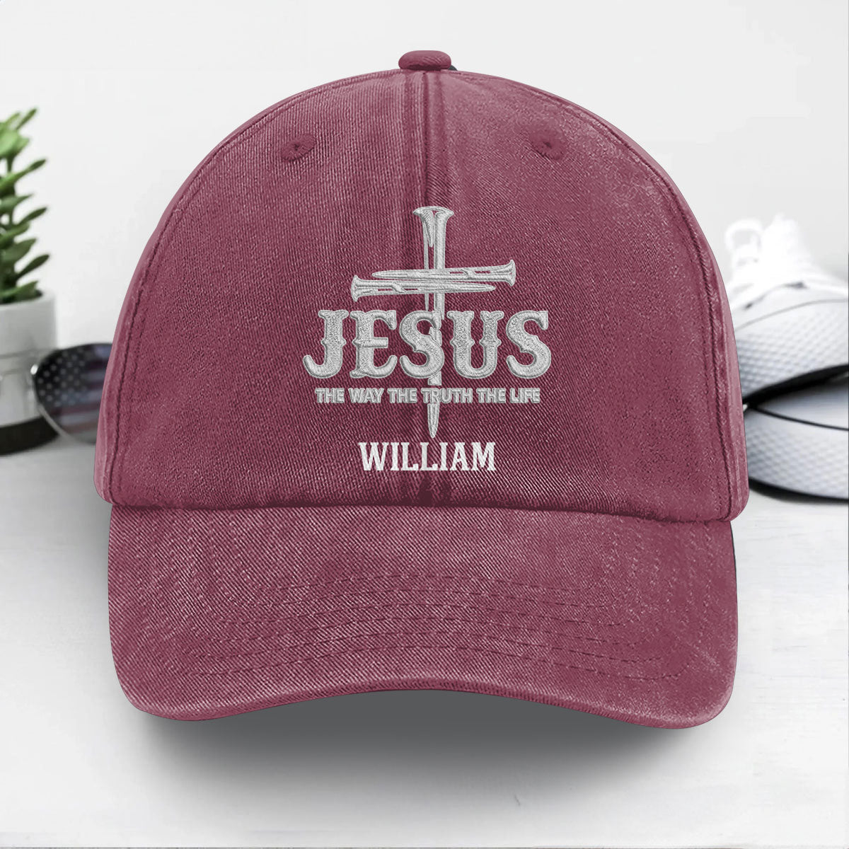 Jesus The Way The Truth The Life | Personalized Vintage Washed Denim Cap