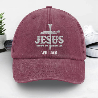 Jesus The Way The Truth The Life | Personalized Vintage Washed Denim Cap