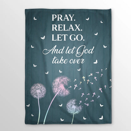 Christian Fleece Blanket, Pray Relax Let Go Quote Blanket, Inspirational Faith Gift