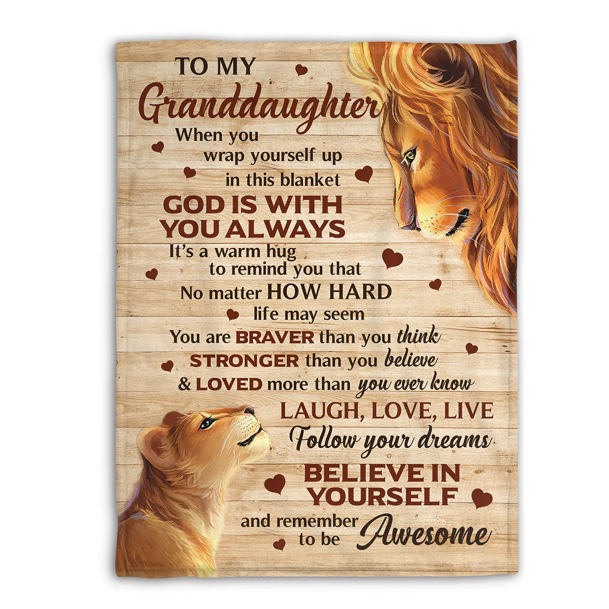 To My Granddaughter Christian Fleece Blanket, Lion Faith Encouragement Gift from Grandma