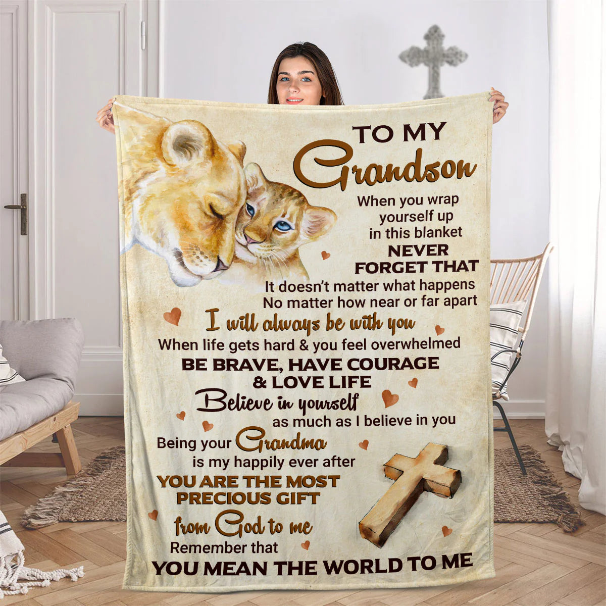 Special Lion Fleece Blanket For Grandson - You Are The Most Precious Gift From God To Me