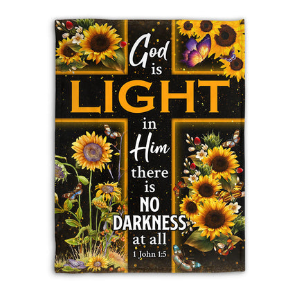 God Is Light Christian Fleece Blanket – 1 John 1:5 Sunflower Cross