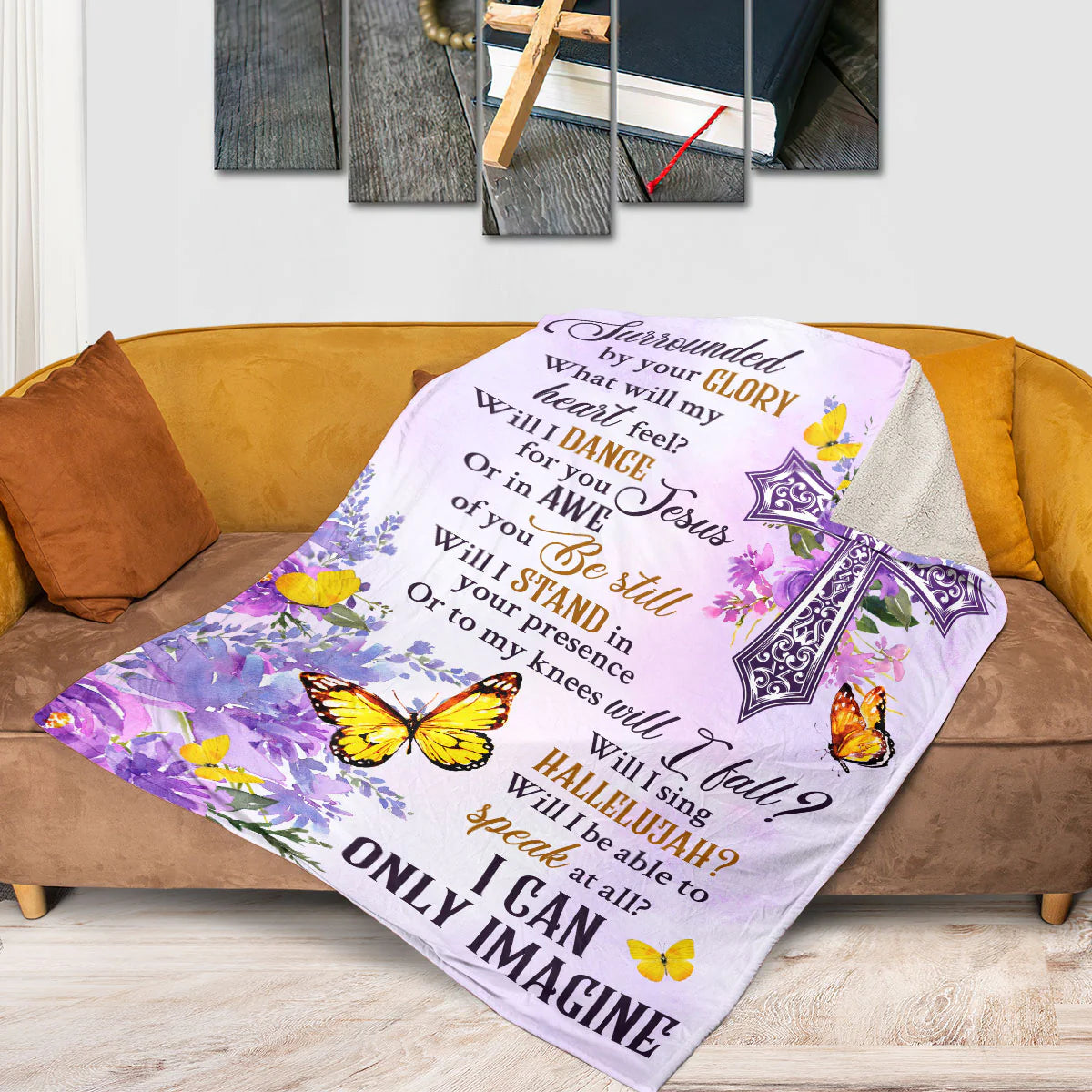 Pretty Cross And Butterfly Fleece Blanket - I Can Only Imagine