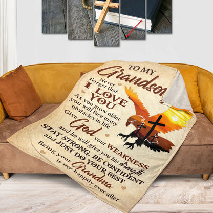 Special Eagle Fleece Blanket For Grandson - Being Your Grandma Is My Happily Ever After
