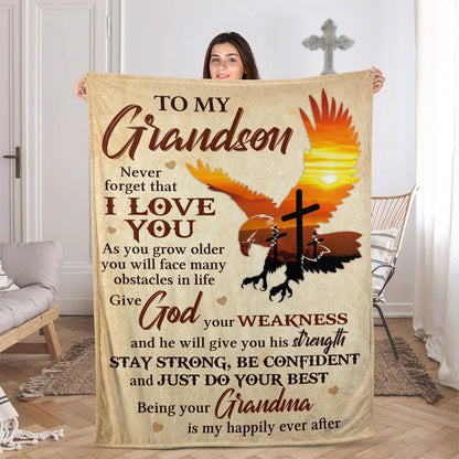 Special Eagle Fleece Blanket For Grandson - Being Your Grandma Is My Happily Ever After