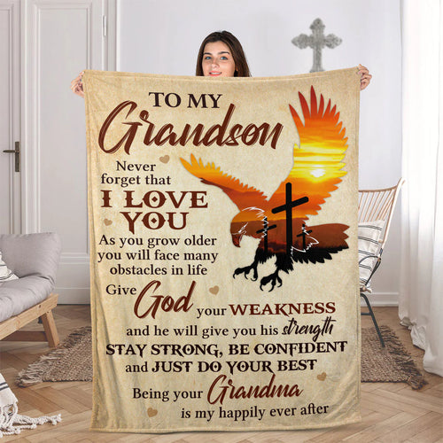 Special Eagle Fleece Blanket For Grandson - Being Your Grandma Is My Happily Ever After