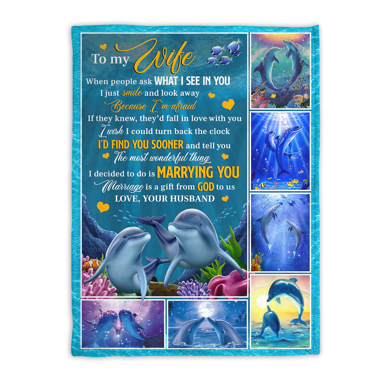 Marriage Is A Gift From God To Us - Cute Dolphin Couple Fleece Blanket