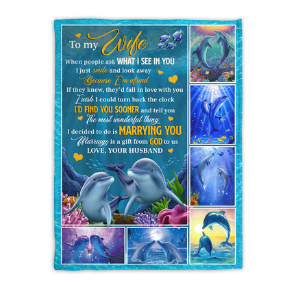 Marriage Is A Gift From God To Us - Cute Dolphin Couple Fleece Blanket