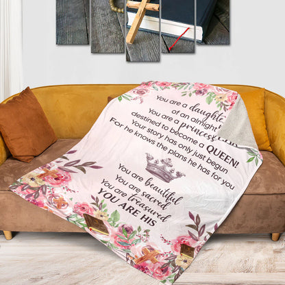 Christian Fleece Blanket for Daughter, You Are His Faith Quote Gift