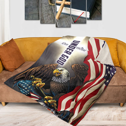 Christian Patriotic Fleece Blanket, One Nation Under God Eagle Flag