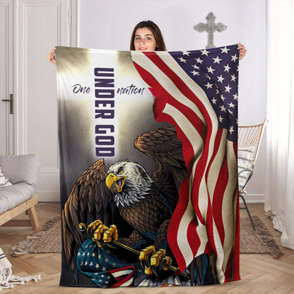 Christian Patriotic Fleece Blanket, One Nation Under God Eagle Flag
