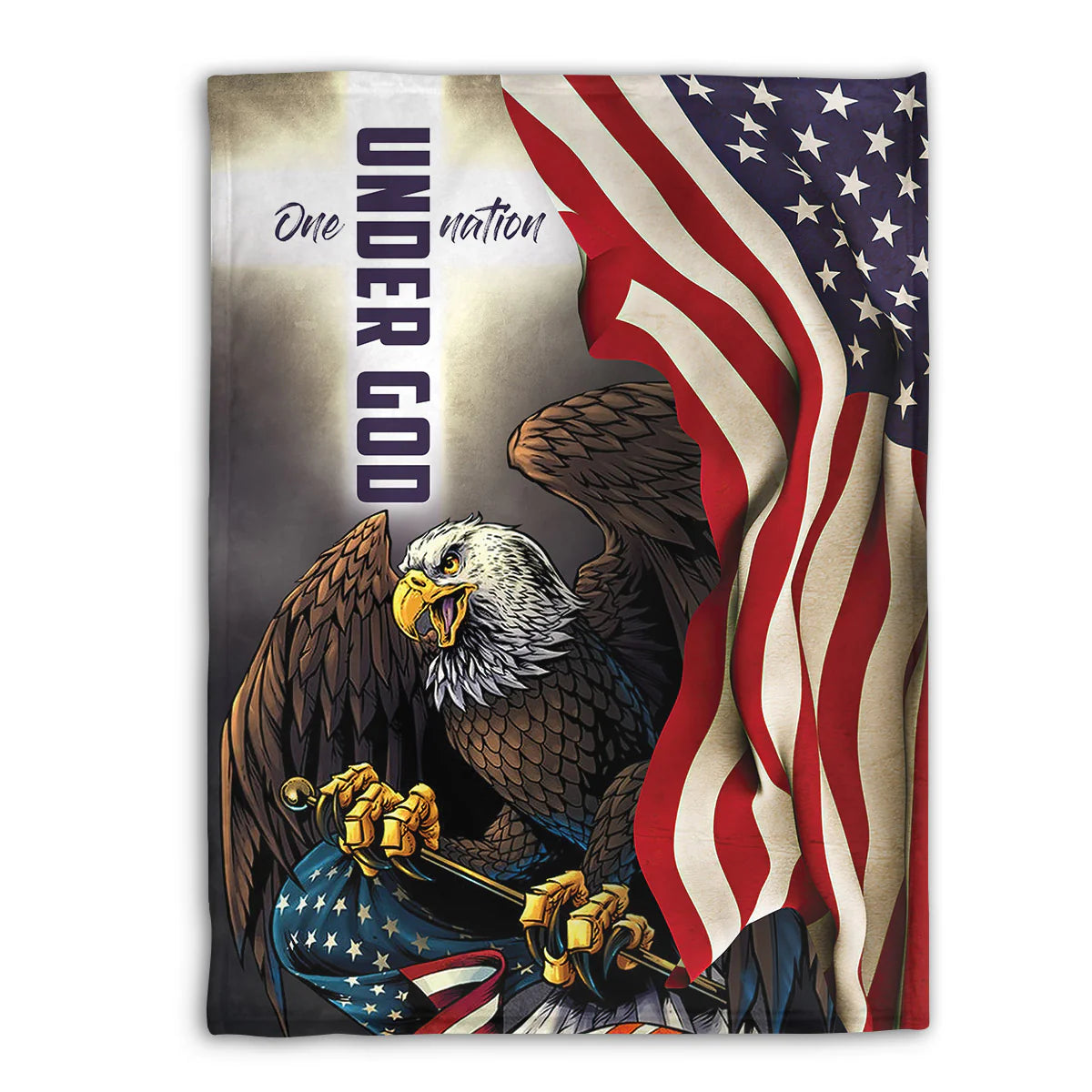Christian Patriotic Fleece Blanket, One Nation Under God Eagle Flag