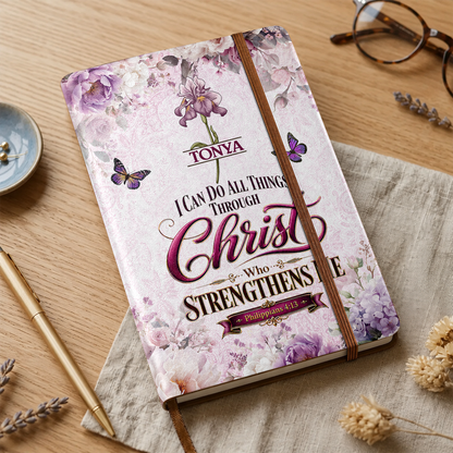 I Can Do All Things Through Christ Who Strengthens Me, Gift For Women | Personalized Leather Cover Notebook