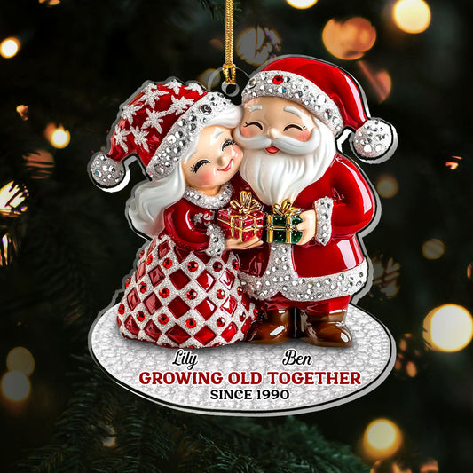 Santa Couple Growing Old Together, Gift For Couple | Personalized 1-Layer Acrylic Ornament