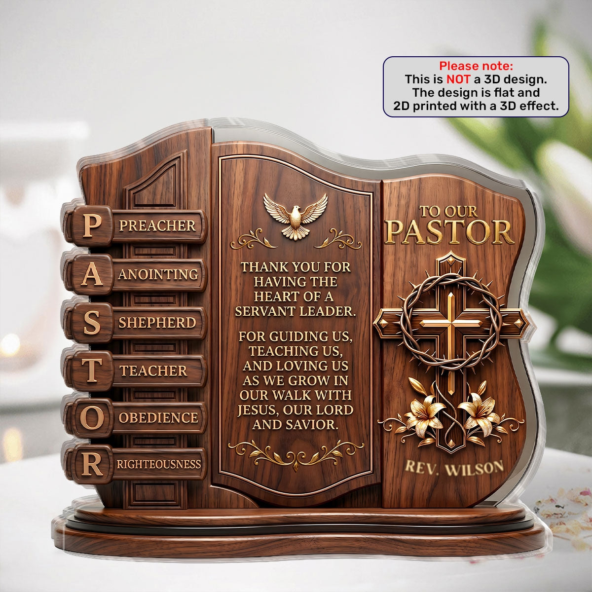 To Our Pastor For Having The Heart Of A Servant Leader | Personalized Custom Shaped Acrylic Plaque