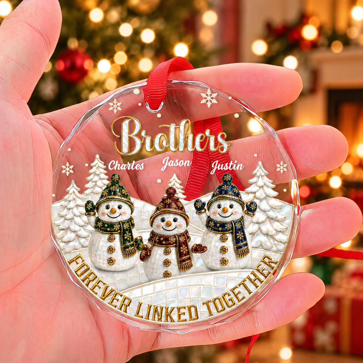 Forever Our Bond, Christmas Gifts For Siblings - Personalized Round Shaped Glass Ornament