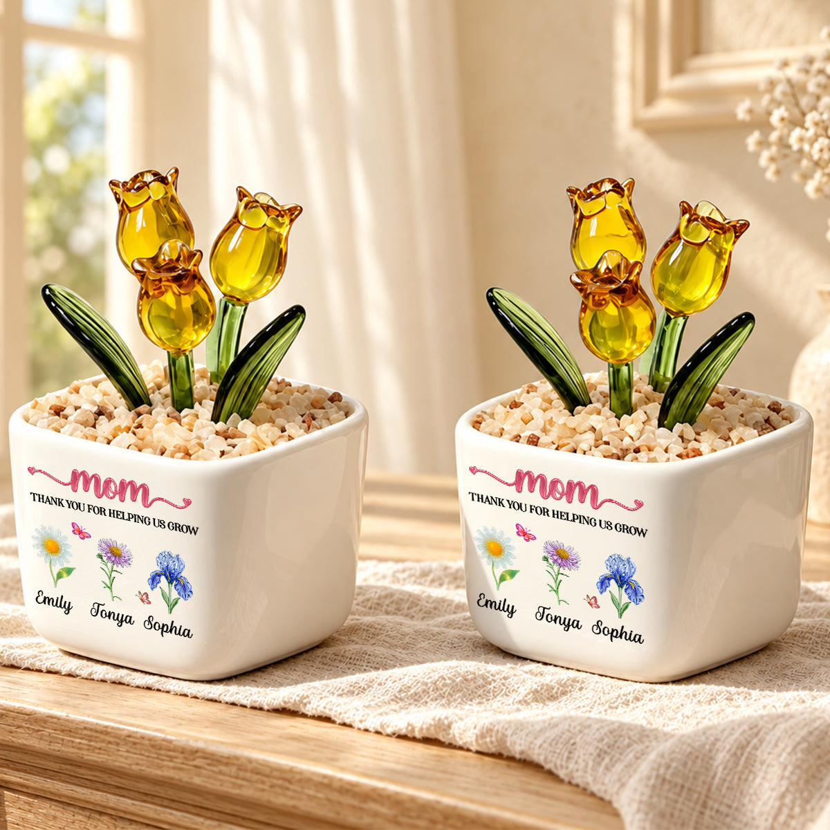 Thank You For Helping Me Grow, Gift For Mom, Grandma | Personalized Glass Everlasting Tulips