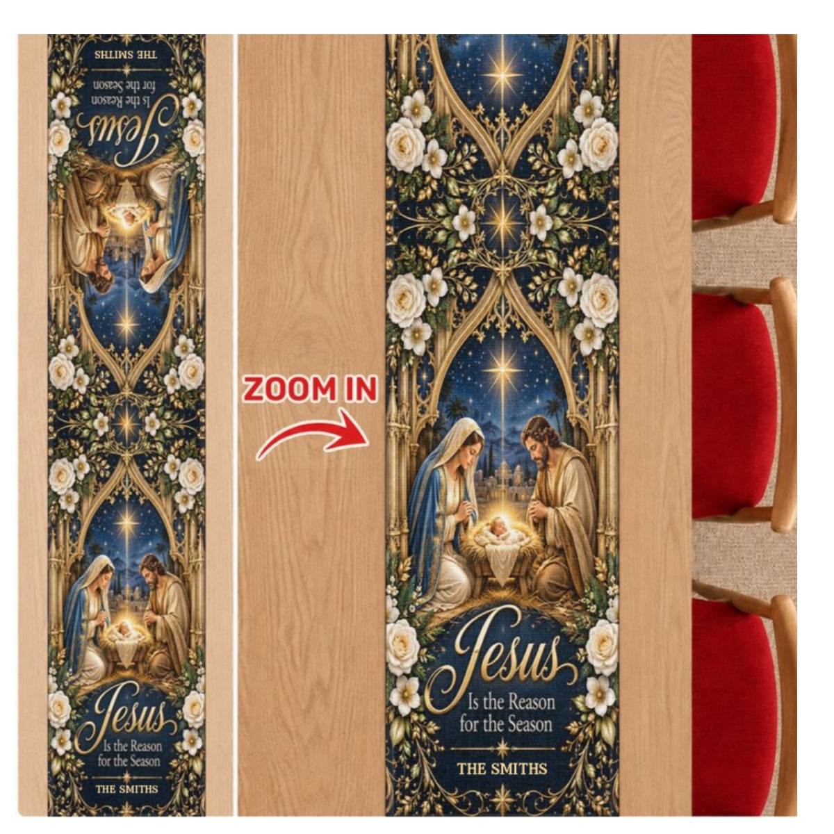 Jesus Is The Reason For The Season, Gift For Family |  Personalized Table Runner