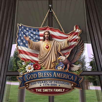 God Bless America - Personalized Wooden Door Sign