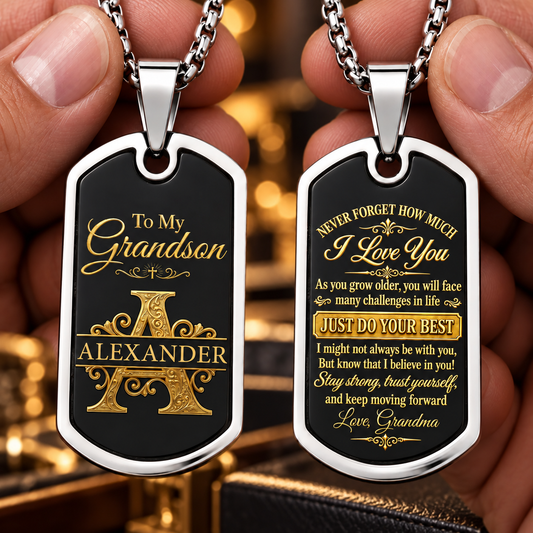 To My Grandson And Son, Christian Gifts For Grandson and Son | Personalized Dog Tag Necklace