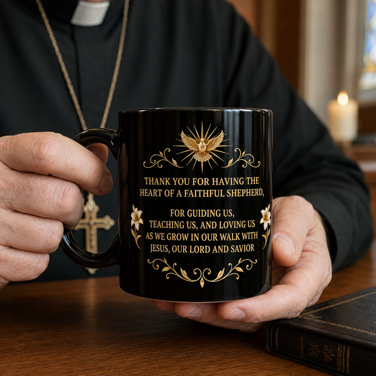 Thank You For Being A Faithful Shepherd, Christian Gift For Priest | Personalized Ceramic Coffee Mug