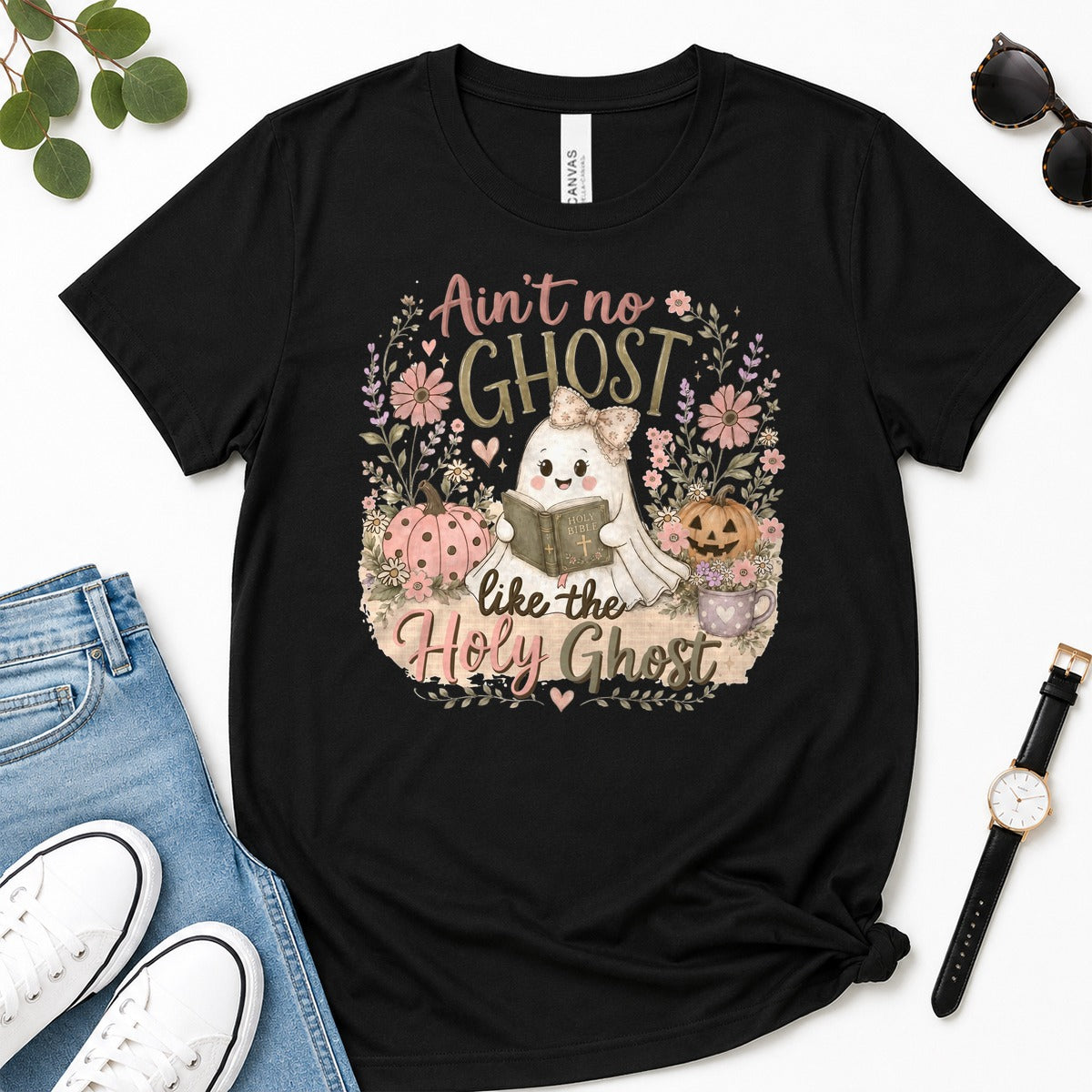 Ain't No Ghost Like The Holy Ghost, John 14：26, Christian Halloween Gift For Christian Women | 2D Unisex Premium T-shirt