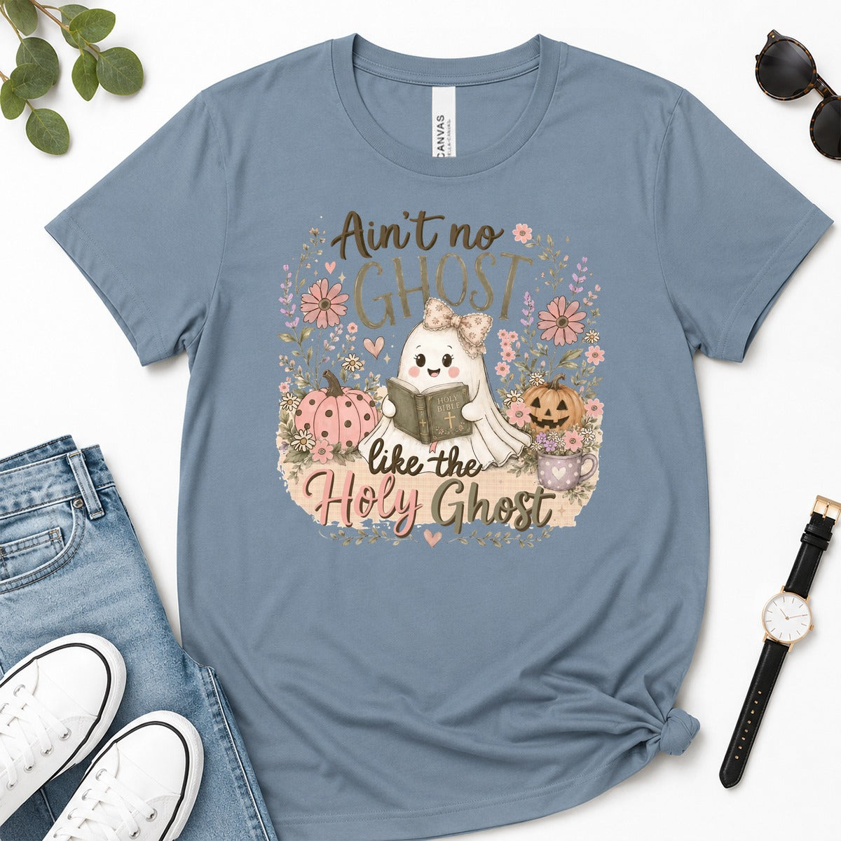 Ain't No Ghost Like The Holy Ghost, John 14：26, Christian Halloween Gift For Christian Women | 2D Unisex Premium T-shirt