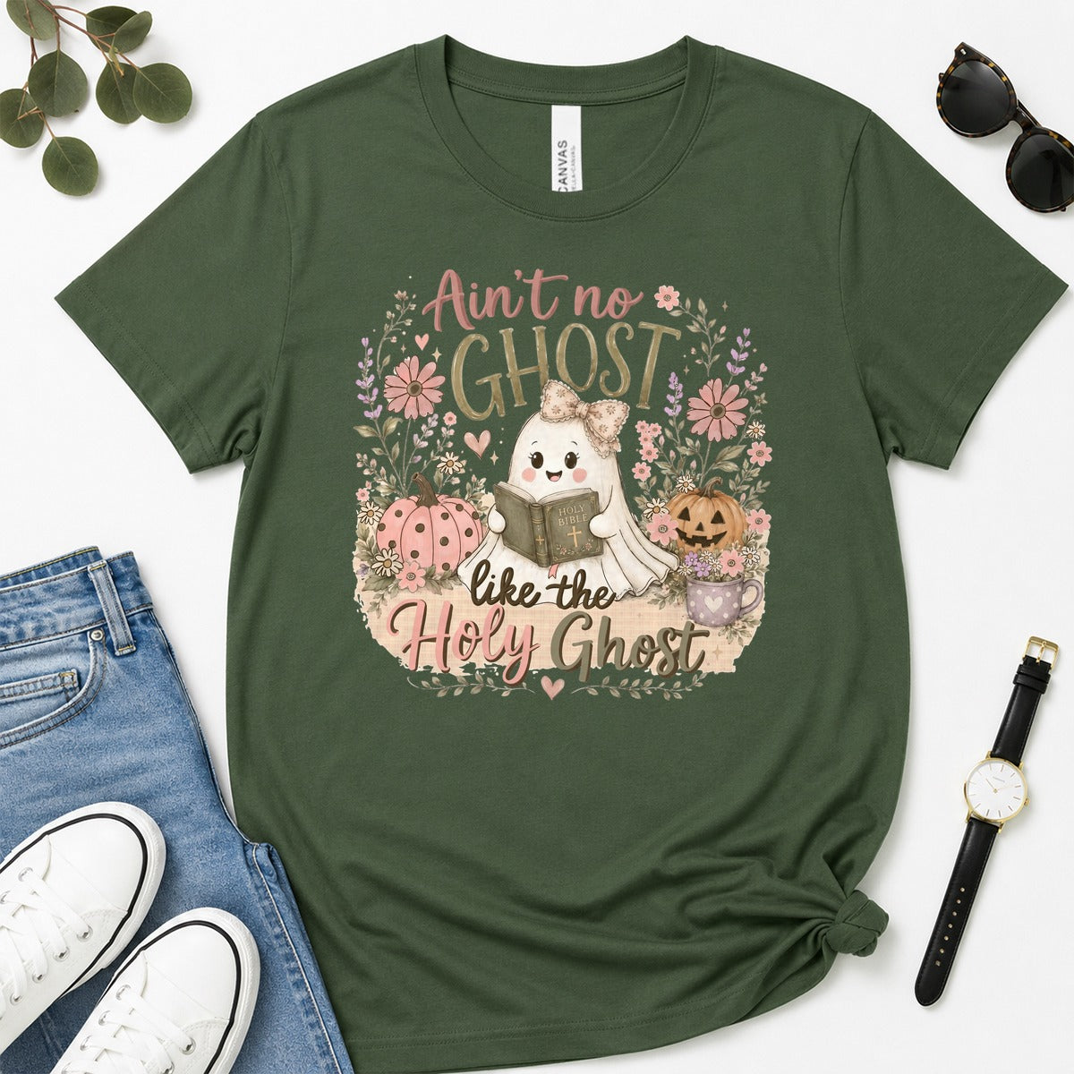 Ain't No Ghost Like The Holy Ghost, John 14：26, Christian Halloween Gift For Christian Women | 2D Unisex Premium T-shirt