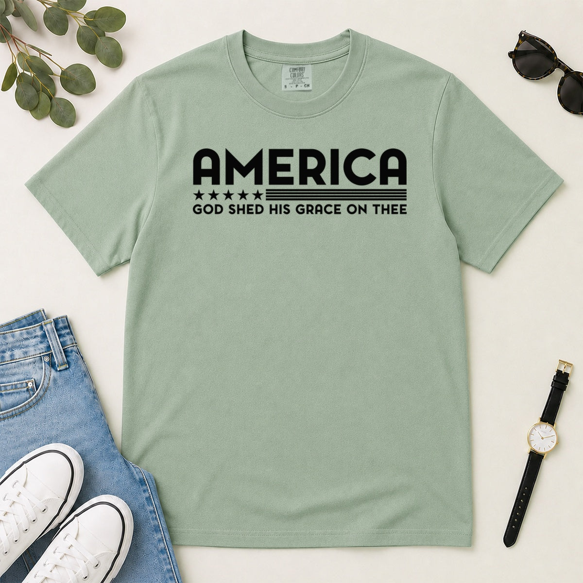 America God Shed His Grace On Thee, Gift For Patriotic Christians - 2D Unisex Garment-dyed T-shirt