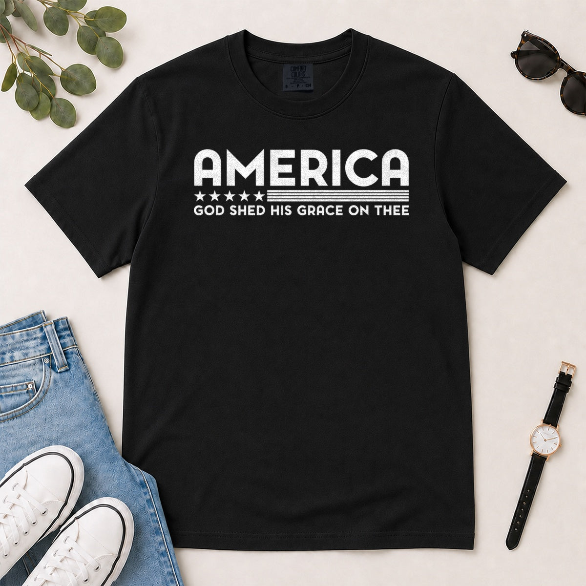 America God Shed His Grace On Thee, Gift For Patriotic Christians - 2D Unisex Garment-dyed T-shirt