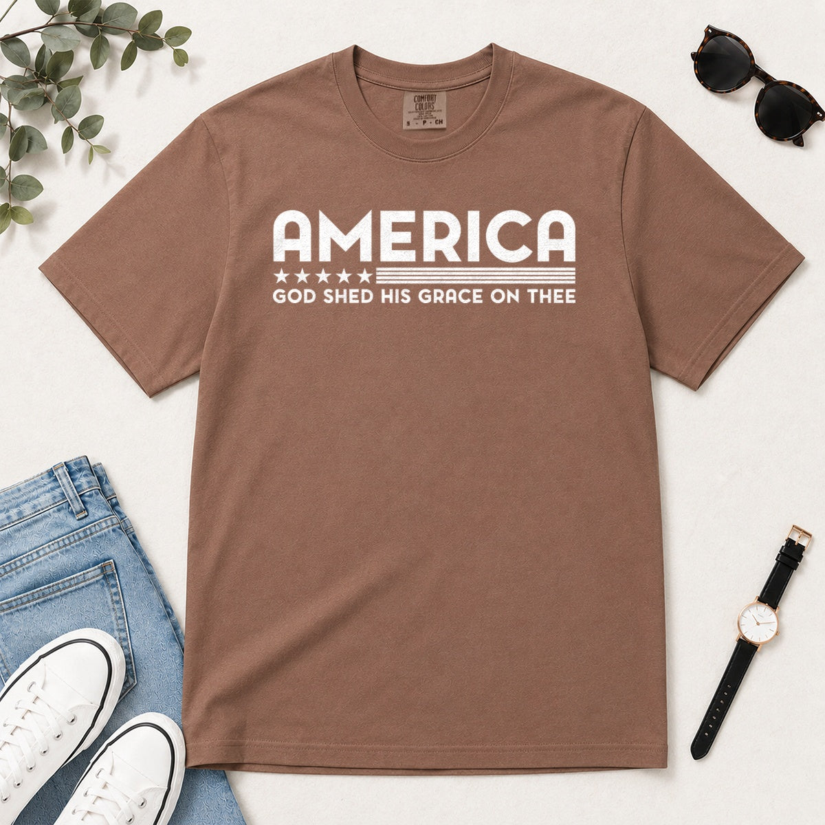America God Shed His Grace On Thee, Gift For Patriotic Christians - 2D Unisex Garment-dyed T-shirt