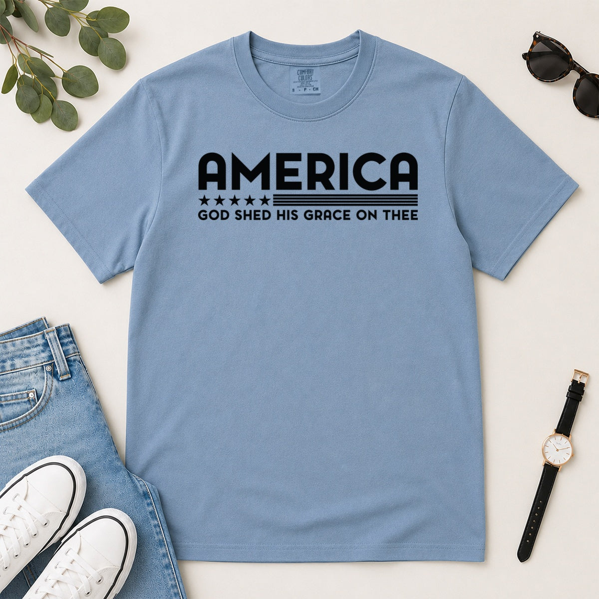 America God Shed His Grace On Thee, Gift For Patriotic Christians - 2D Unisex Garment-dyed T-shirt