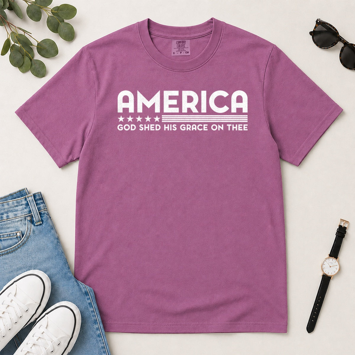 America God Shed His Grace On Thee, Gift For Patriotic Christians - 2D Unisex Garment-dyed T-shirt
