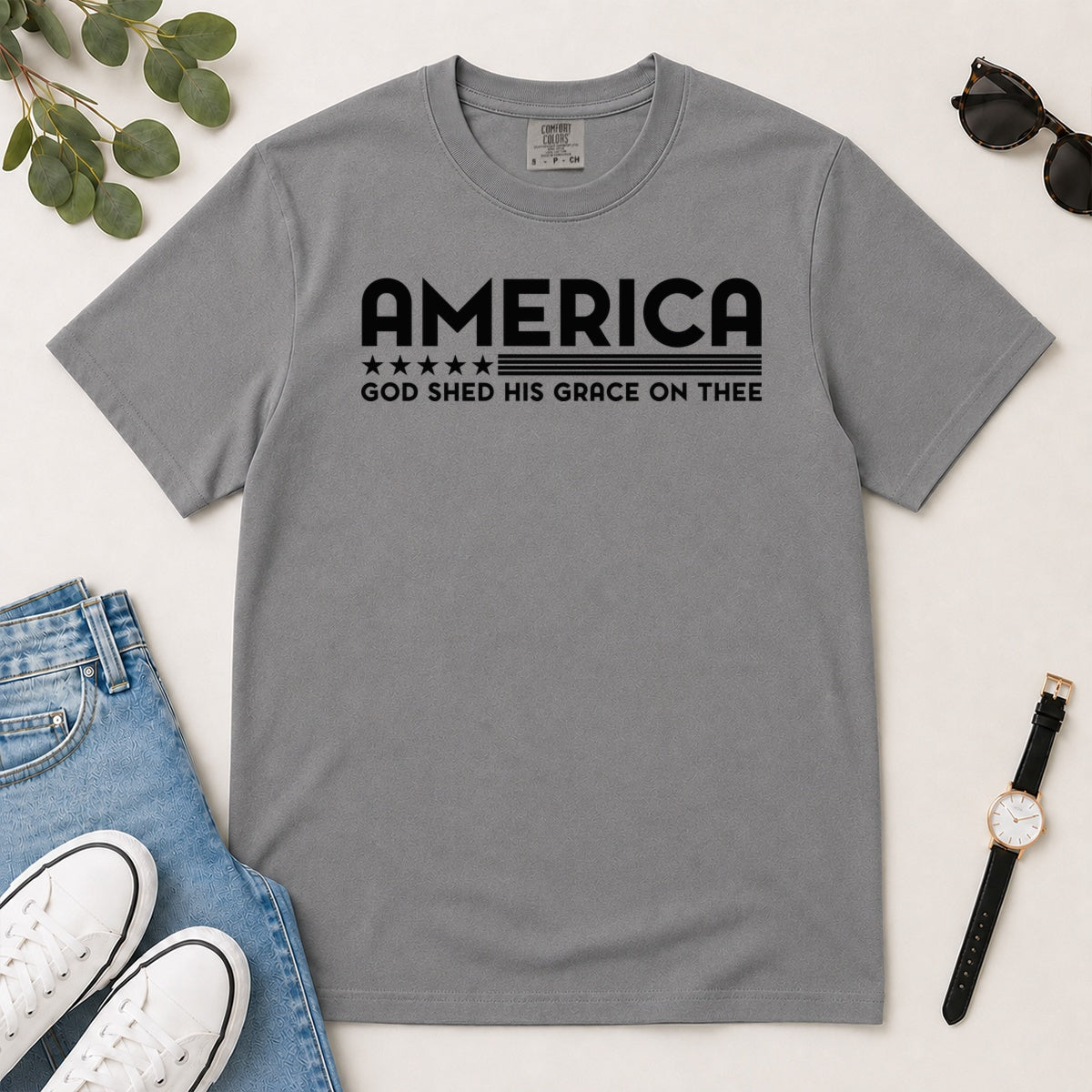 America God Shed His Grace On Thee, Gift For Patriotic Christians - 2D Unisex Garment-dyed T-shirt