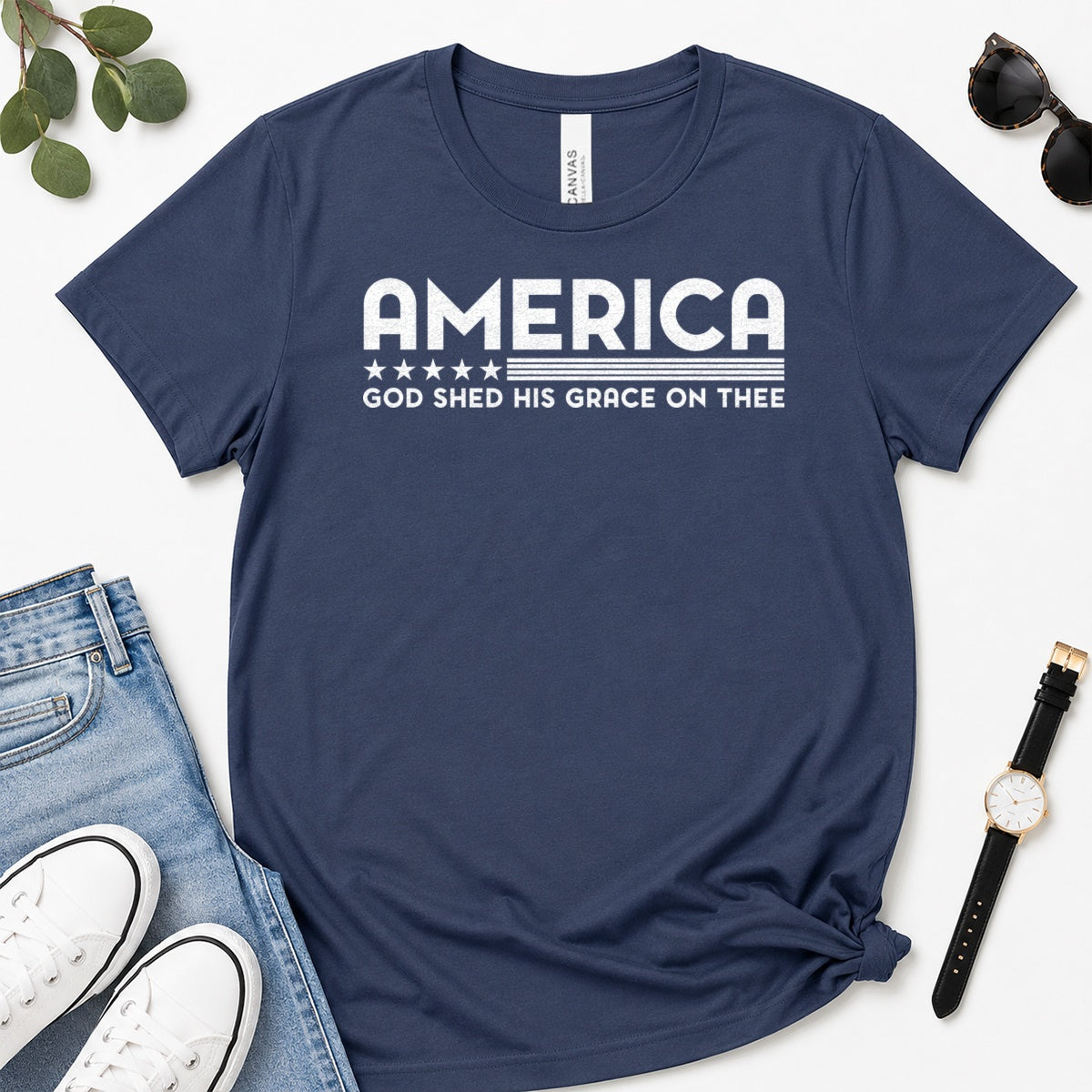 America God Shed His Grace On Thee, Gift For Patriotic Christians - 2D Unisex Premium T-shirt