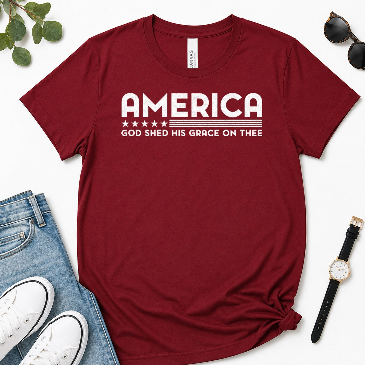 America God Shed His Grace On Thee, Gift For Patriotic Christians - 2D Unisex Premium T-shirt