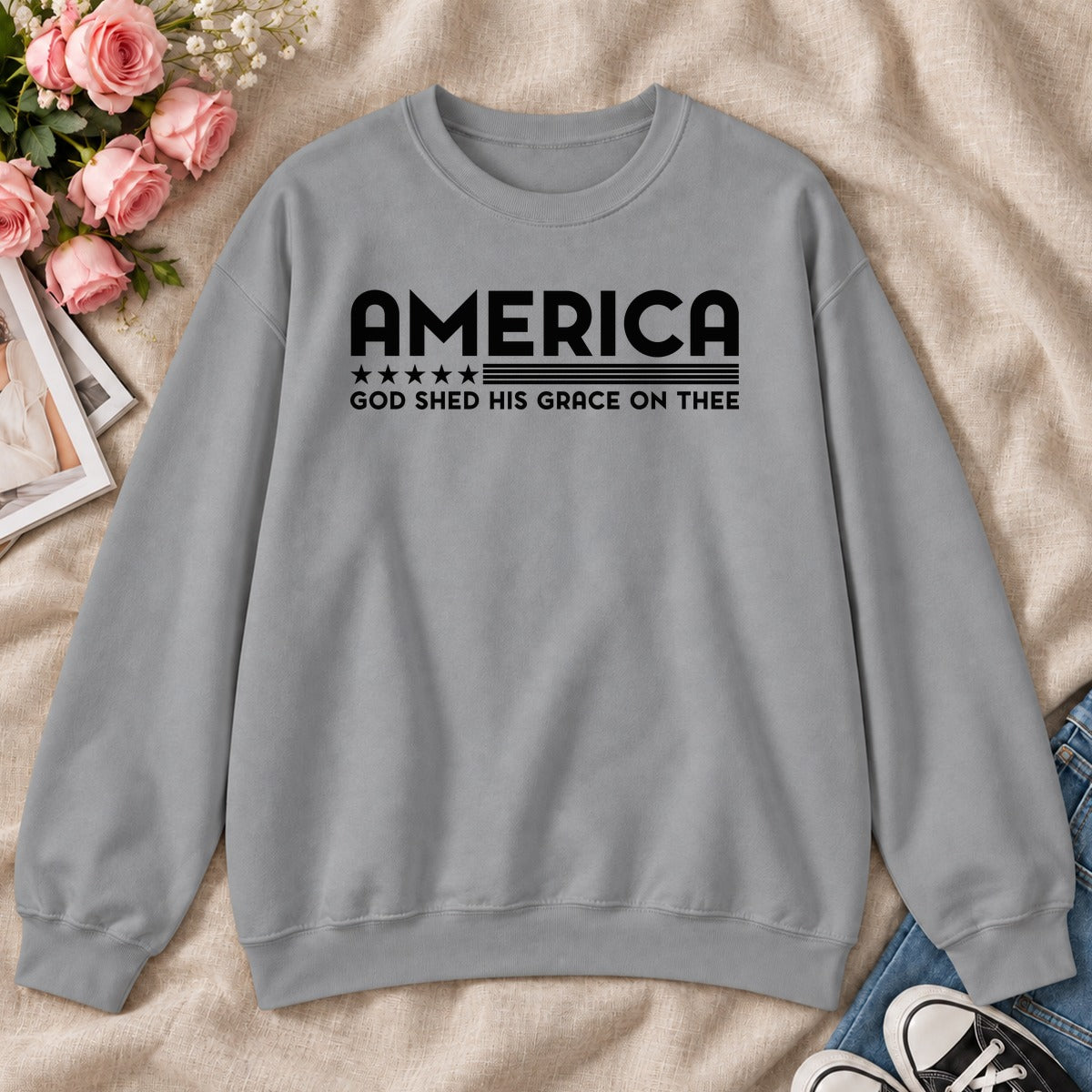 America God Shed His Grace On Thee, Gift For Patriotic Christians - 2D Unisex Sweatshirt