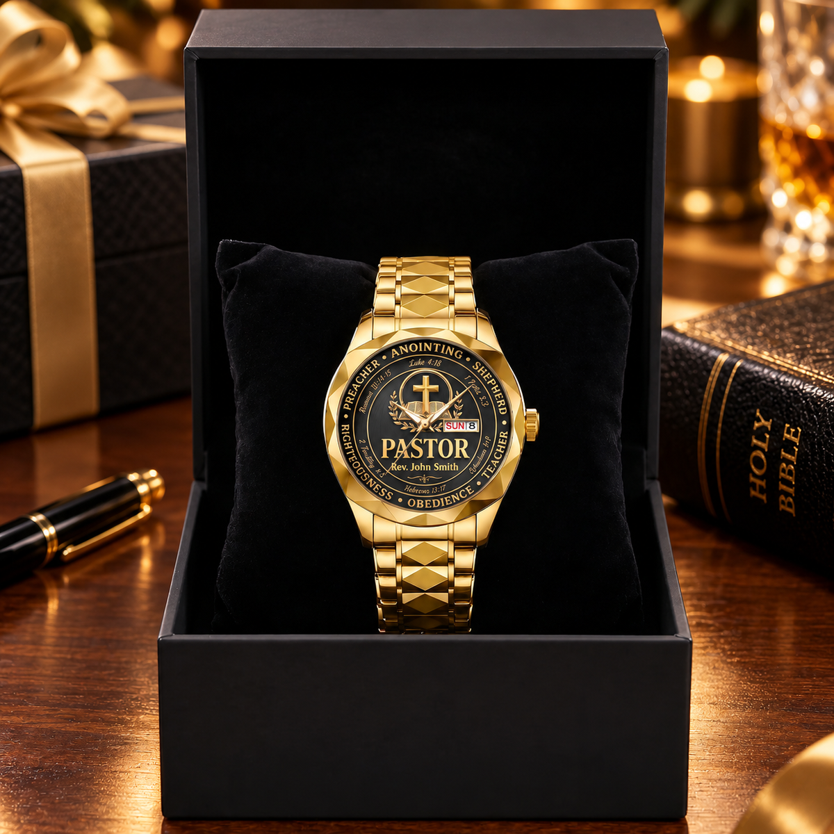 Faithful Shepherd Pastor Tribute, Gift For Pastor - Personalized Men's Wrist Watch