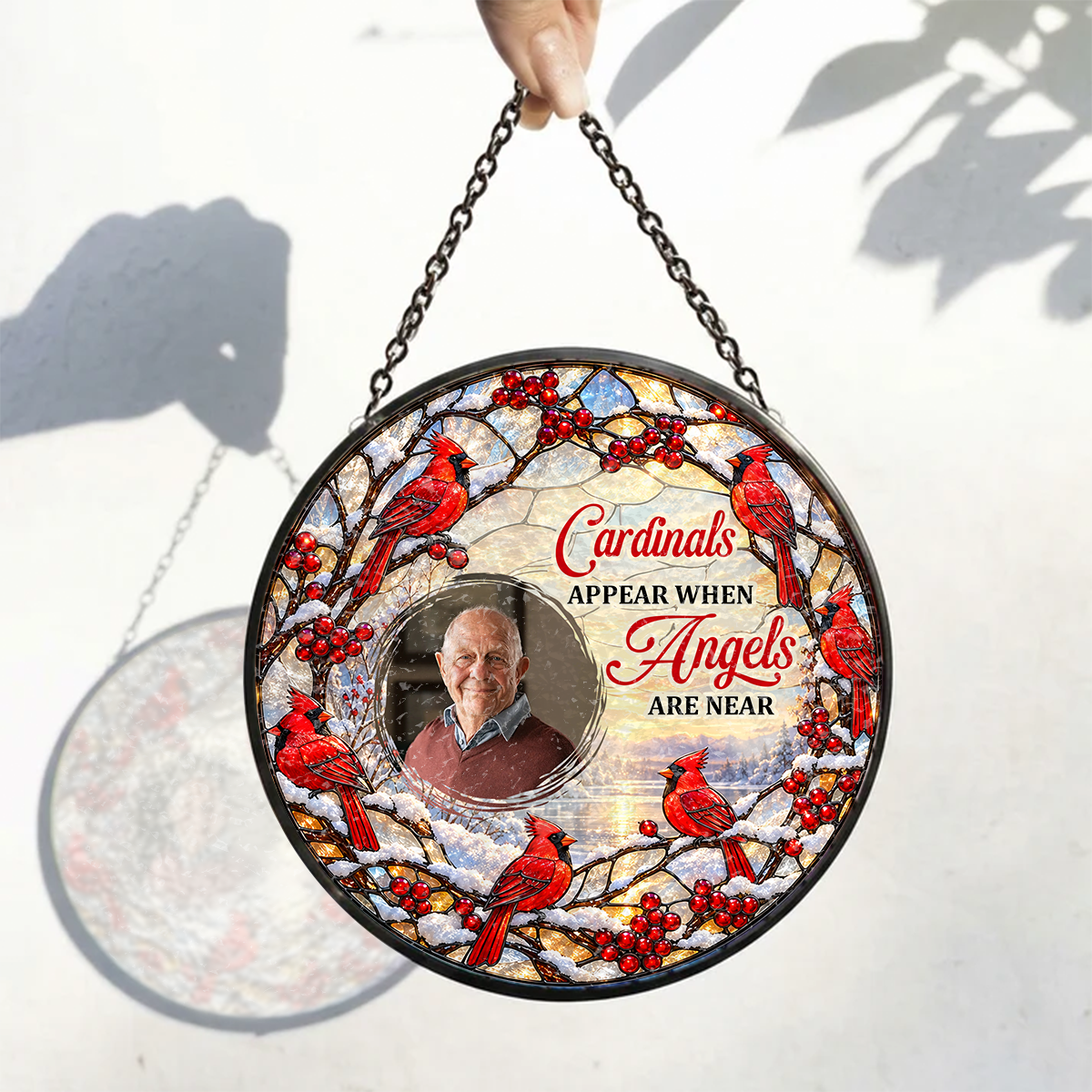 Cardinals Appear When Angels Are Near, Gift For Loved One | Personalized Stained Glass Window Hanging Suncatcher