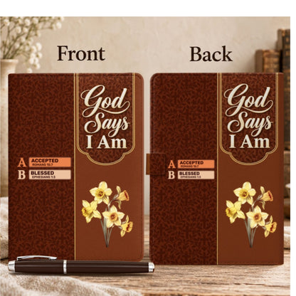 God Says I Am, Gift For Women | Personalized Leather Notebook & Pen Set
