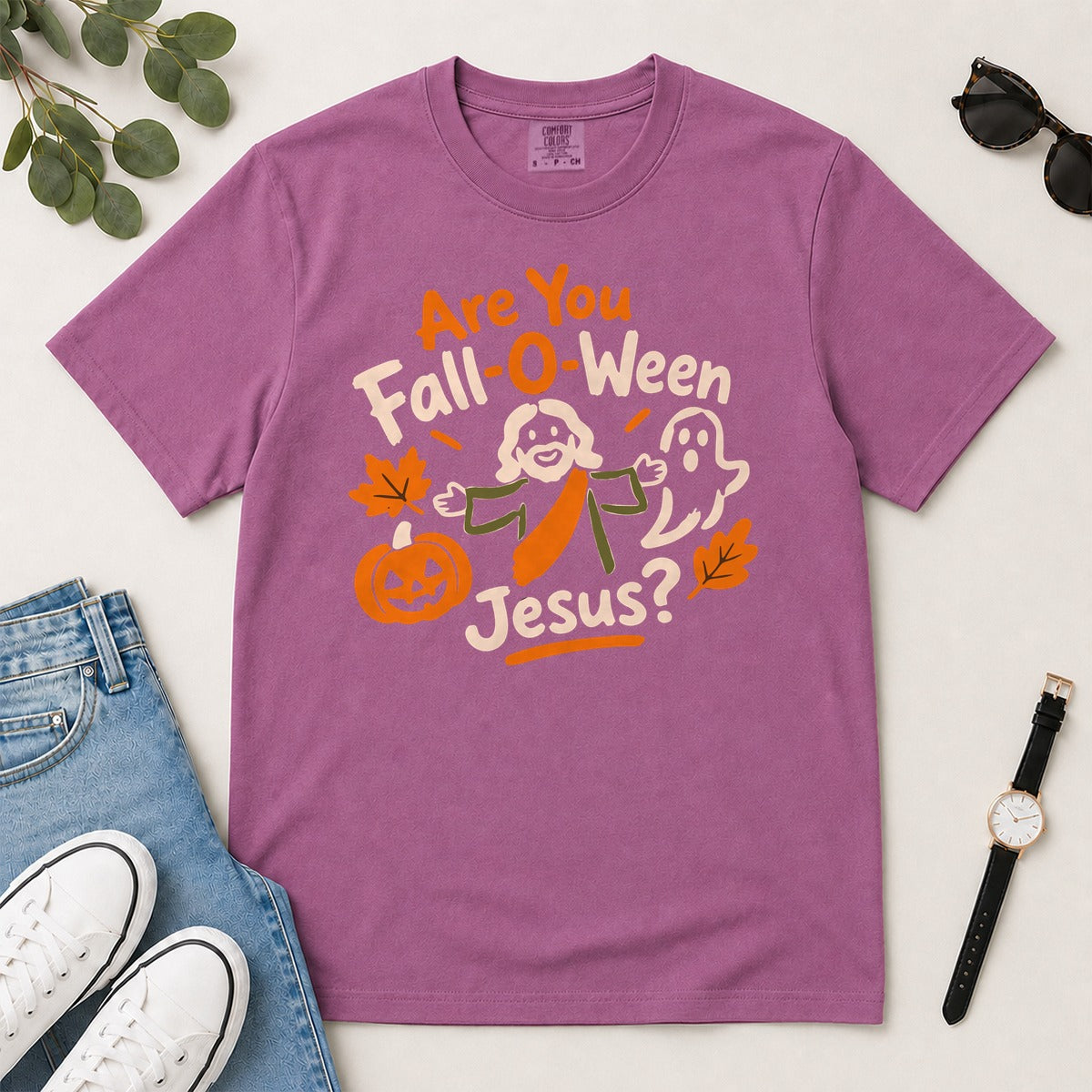 Are You Fall-O-Ween Jesus?, Funny Christian Halloween Thanksgiving, Gift For Christian Fall Lovers | 2D Unisex Garment-dyed T-shirt