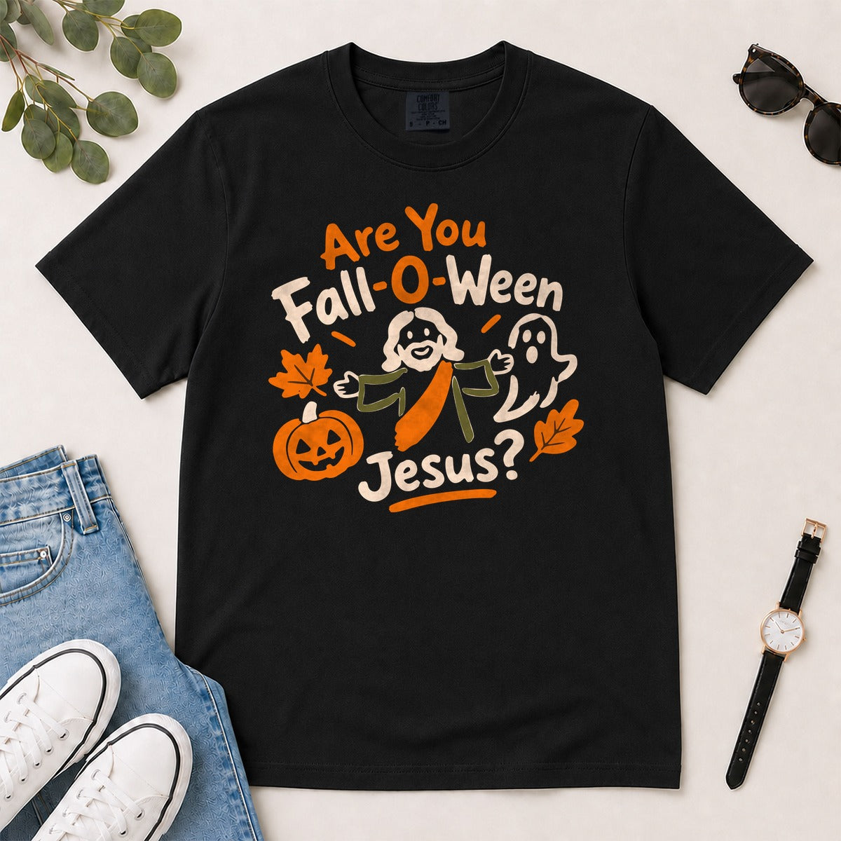 Are You Fall-O-Ween Jesus?, Funny Christian Halloween Thanksgiving, Gift For Christian Fall Lovers | 2D Unisex Garment-dyed T-shirt