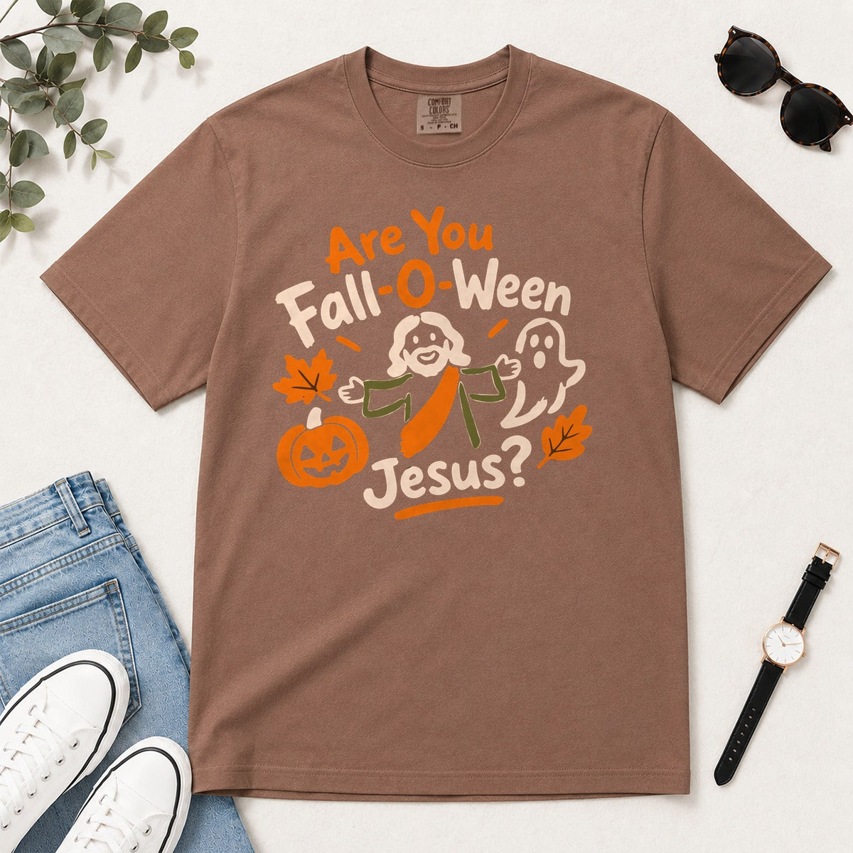 Are You Fall-O-Ween Jesus?, Funny Christian Halloween Thanksgiving, Gift For Christian Fall Lovers | 2D Unisex Garment-dyed T-shirt